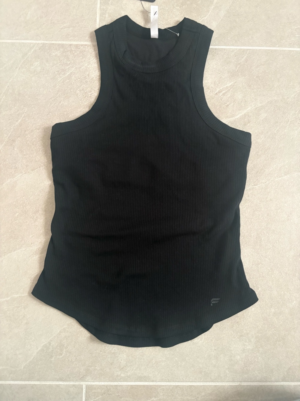Fabletics Black Ribbed High-Neck Tank built in bra